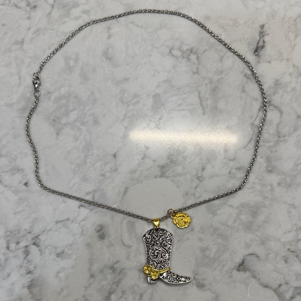 Silver and Gold Boot Pendant Necklace